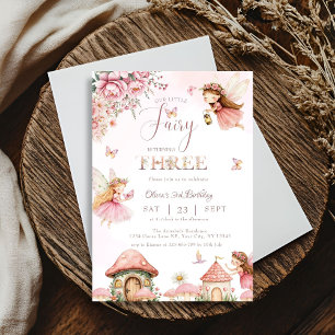 Invitation Aquarelle Champignons Fée 3ème forêt d'anniversair