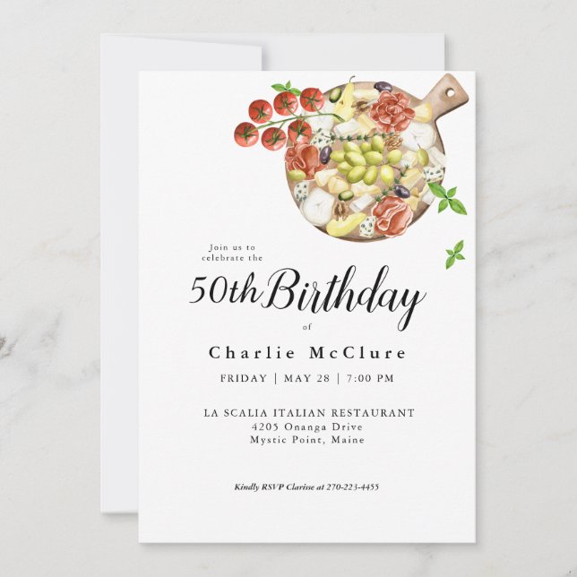Invitation Aquarelle Charcuterie d'Italie Anniversaire (Devant)