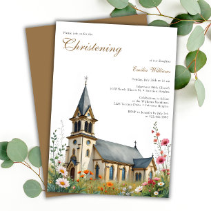Invitation Aquarelle Charming Church Baptême Christening