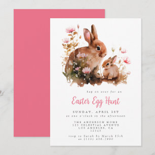 Invitation Aquarelle Chasse aux oeufs de Pâques lapin Floral
