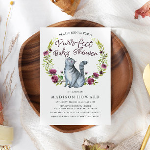 Invitation Aquarelle Chat Baby shower Purr-fect