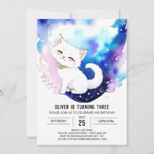 Invitation Aquarelle Chat enchantement Anniversaire
