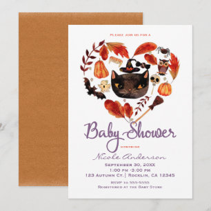 Invitation Aquarelle Chat noir Baby shower d'Halloween