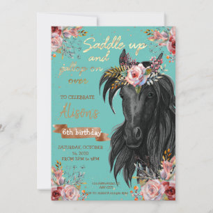 Invitation Aquarelle cheval anniversaire cowgirl Pony