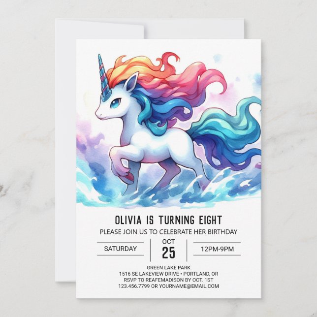 Invitation Aquarelle Cheval modifiable Anniversaire (Devant)
