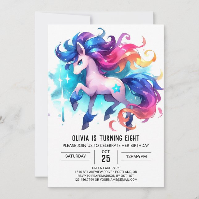 Invitation Aquarelle Cheval modifiable Anniversaire (Devant)