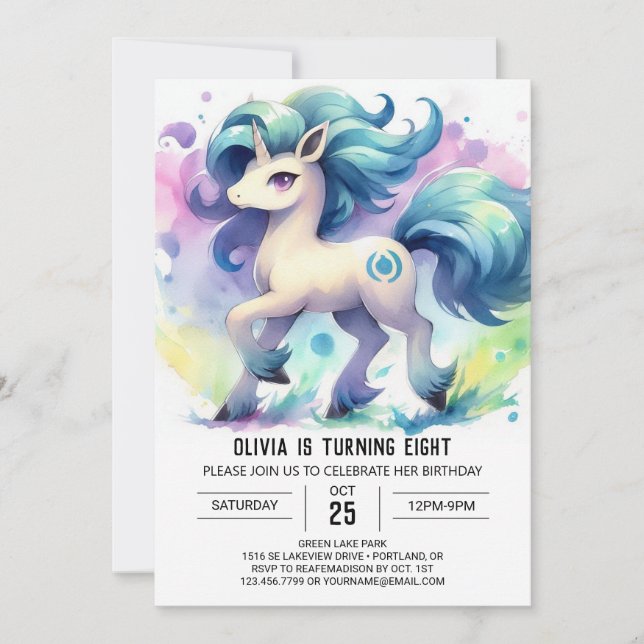Invitation Aquarelle Cheval numérique Anniversaire (Devant)