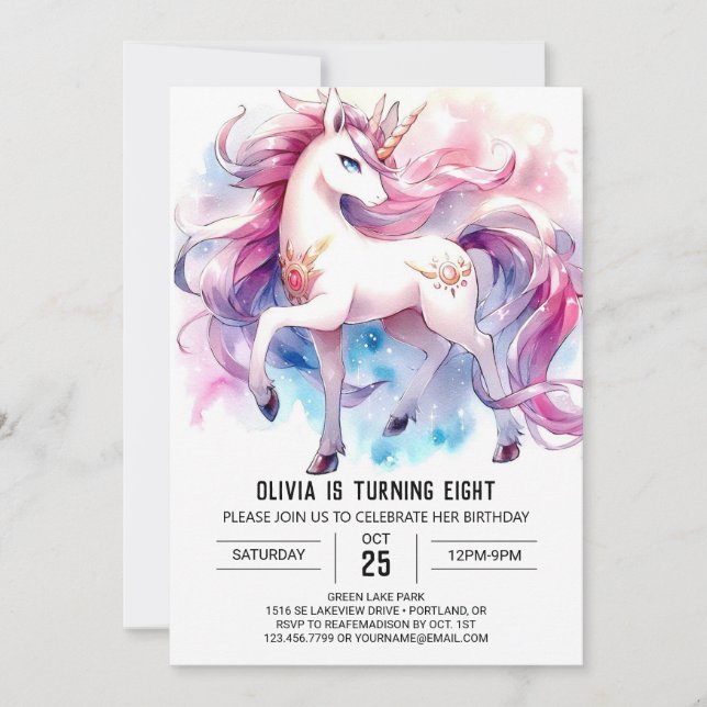 Invitation Aquarelle Cheval Personnalisé Anniversaire (Devant)