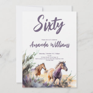 Invitation Aquarelle Chevaux Purple Sage Soixantième annivers
