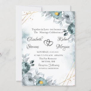 Invitation Aquarelle Chic Monnaie Roses verts