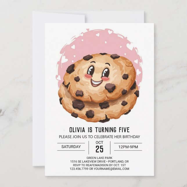 Invitation Aquarelle Chic Personnalisé Cookies Anniversaire (Devant)
