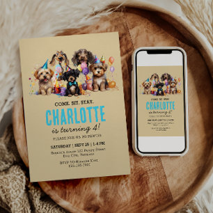 Invitation Aquarelle Chien Pawty Puppy Anniversaire