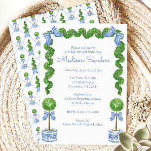 Invitation Aquarelle Chinoiserie Blue Bow Topiary