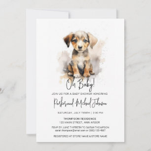 Invitation Aquarelle Chiot Baby shower neutre genre