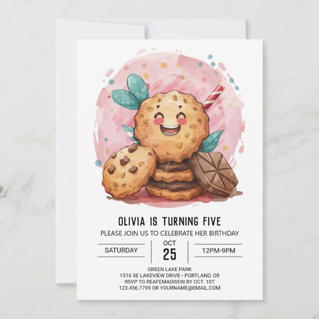 Invitation Aquarelle Chocolat Cookies modifiables Anniversair (Devant)