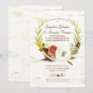 Invitation Aquarelle Chute Boho Floral Feather Couples Douche