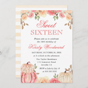 Invitation Aquarelle Chute Citrouille  Sweet sixteen