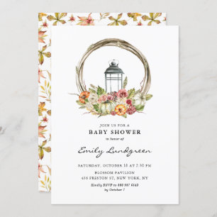 Invitation Aquarelle Chute Florale Lanterne Baby shower de co