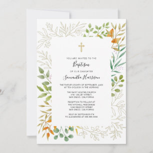 Invitation Aquarelle Chute Foliage Sexe Baptême neutre