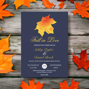 Invitation Aquarelle chute laisse marine bleu Mariage floral