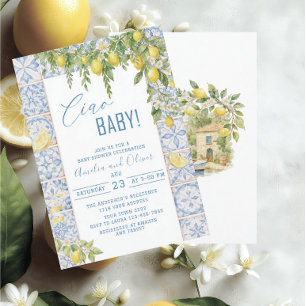Invitation Aquarelle ciao bambino citrons baby shower