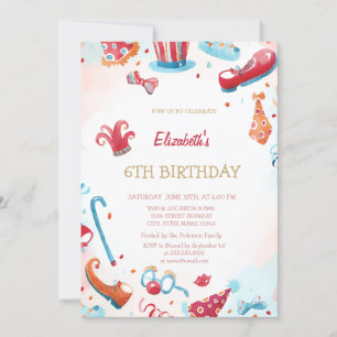 Invitation Aquarelle Cirque Carnaval Coeurs Anniversaire