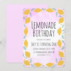 Invitation Aquarelle Citron Anniversaire Rose Jaune Bordure A
