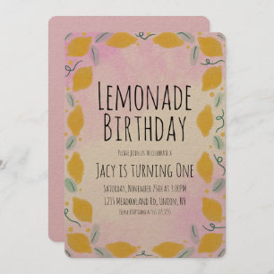 Invitation Aquarelle Citron Anniversaire Rose Jaune Bordure A
