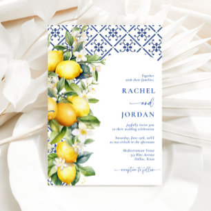 Invitation Aquarelle Citron Bleu Carrelage Méditerranée Maria