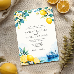 Invitation Aquarelle Citron bleu italien Mariage d'été