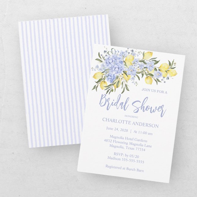 Invitation Aquarelle Citron Citrus Bleu Shower de Mariée (Créateur téléchargé)