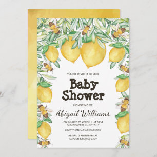 Invitation Aquarelle citron et abeille Baby shower verdoyant
