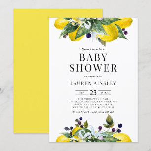 Invitation Aquarelle Citron et Blackberry Baby shower d'été