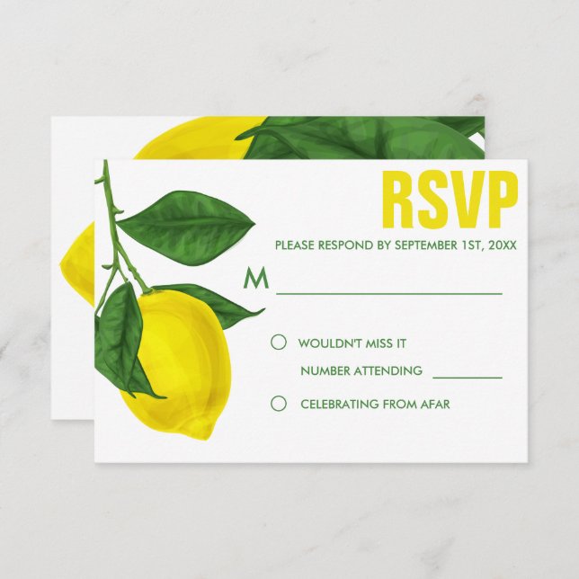 Invitation Aquarelle Citron et Feuille | RSVP (Devant / Derrière)