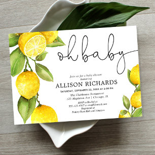 Invitation Aquarelle citron genre baby shower jaune neutre