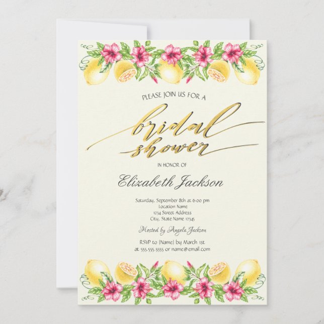 Invitation Aquarelle Citron Jaune Shower de Mariée (Devant)