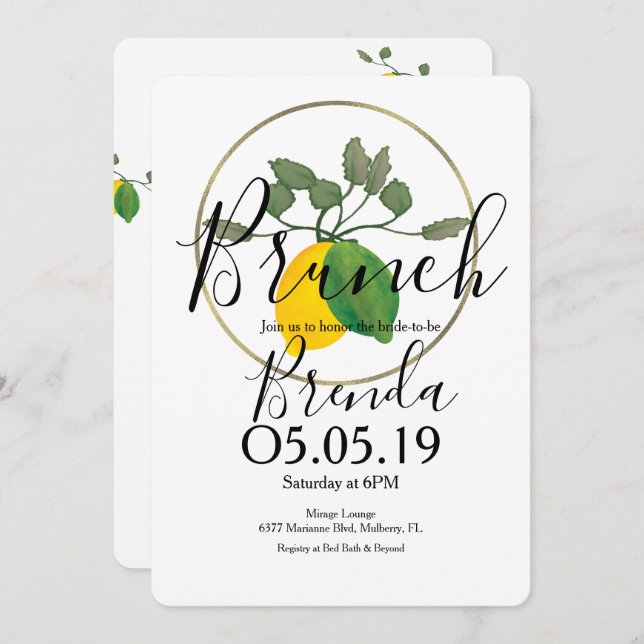 Invitation Aquarelle Citron Lime Citron Vert (Devant / Derrière)