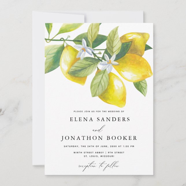 Invitation Aquarelle Citron Mariage (Devant)