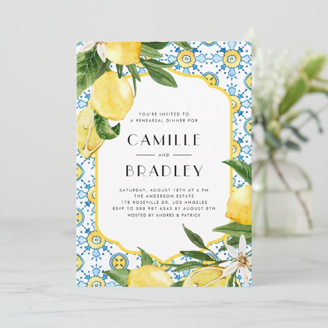 Invitation Aquarelle Citron méditerranéen Dîner de répétition (Debout devant)