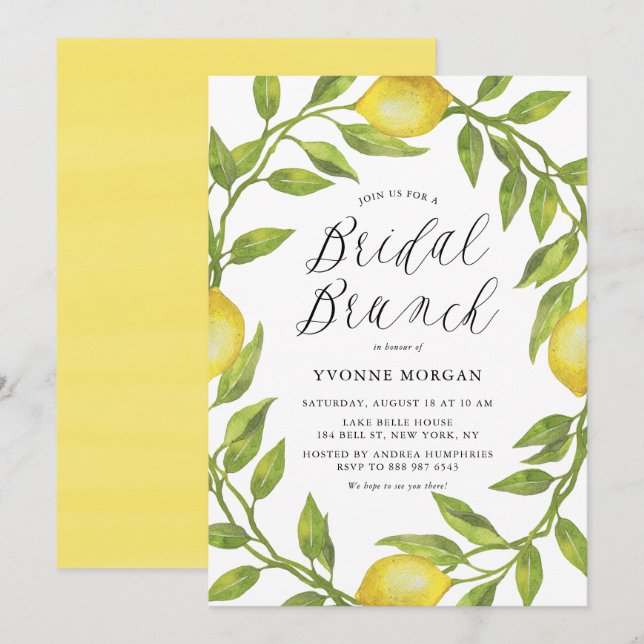 Invitation Aquarelle Citron vert Vert Wreath Bridal Brunch (Devant / Derrière)