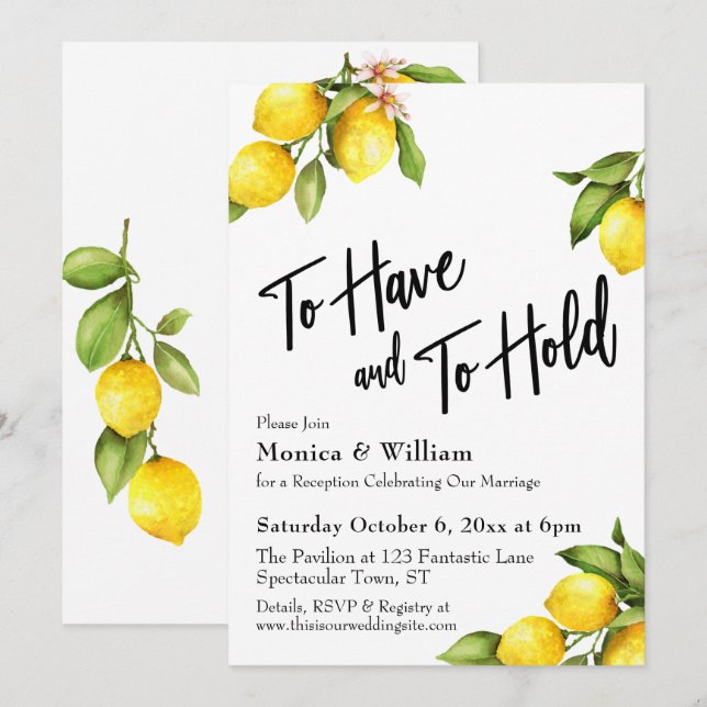 Invitation Aquarelle Citrons À avoir et à garder Typographie (Devant / Derrière)