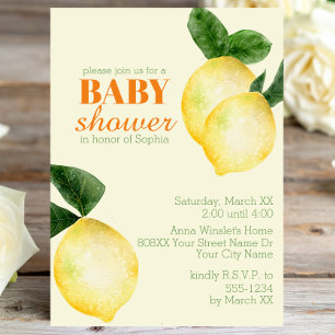 Invitation Aquarelle Citrons Baby shower jaune
