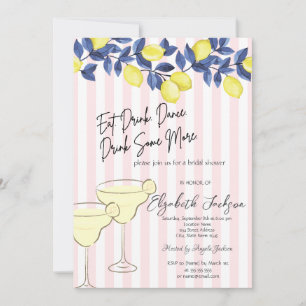 Invitation Aquarelle Citrons Bleus Martini Grandes Roses