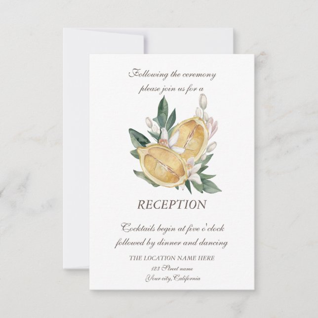 Invitation Aquarelle Citrons Botanique Points Mariage (Devant)