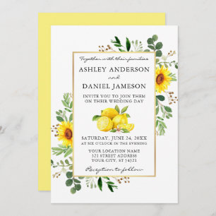 Invitation Aquarelle Citrons Fleurs de soleil Mariage vert