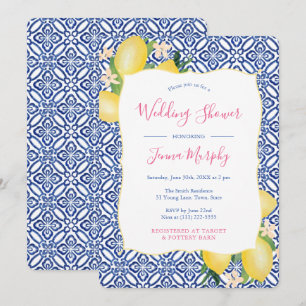 Invitation Aquarelle Citrons italiens Carrelage bleu Wedding
