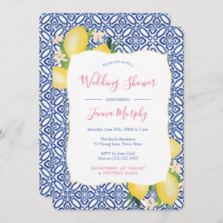 Invitation Aquarelle Citrons italiens Carrelage bleu Wedding