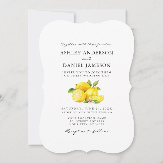 Invitation Aquarelle Citrons Mariage vert (Devant)