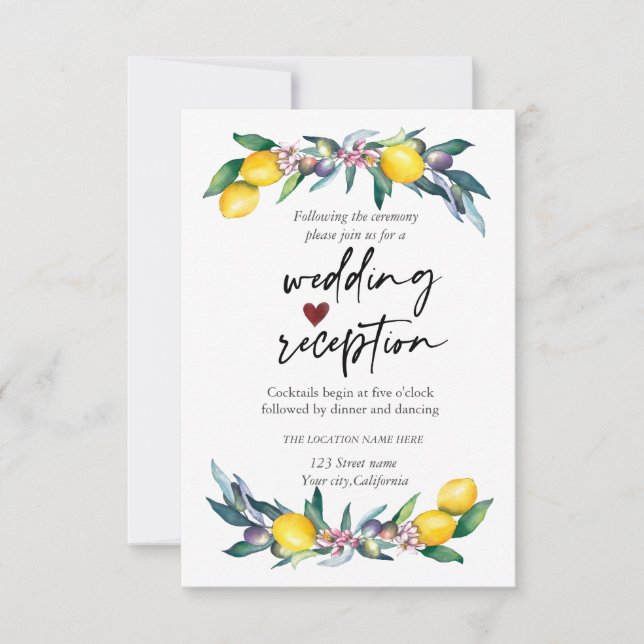 Invitation Aquarelle Citrons Olives Réception (Devant)