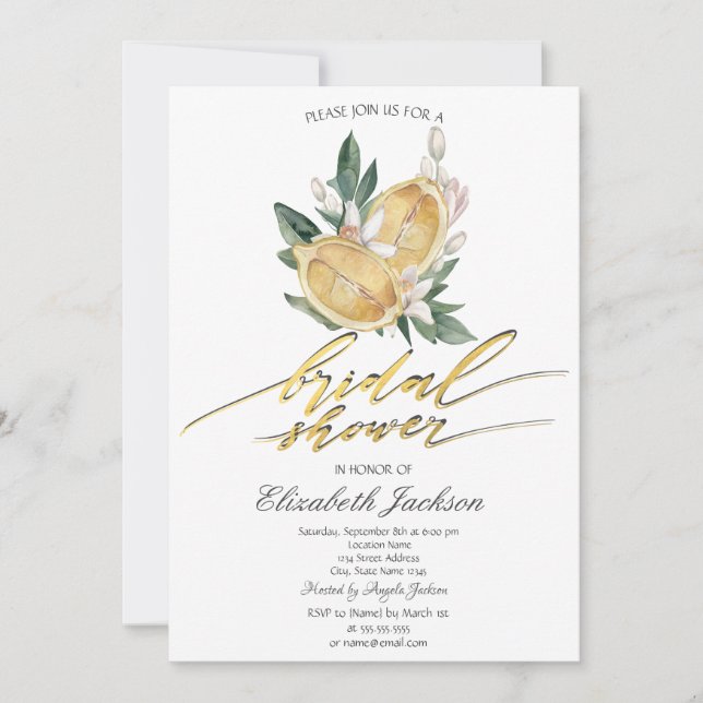 Invitation Aquarelle Citrons Réception de Mariage Botanique (Devant)